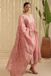 Gulabik Jaipur_Pink Chanderi, Cotton, Chiffon Embroidery, Sequins, Lace, Dusty Anarkali Set _Online_at_Aza_Fashions