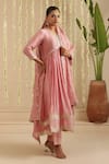 Buy_Gulabik Jaipur_Pink Chanderi, Cotton, Chiffon Embroidery, Sequins, Lace, Dusty Anarkali Set _Online_at_Aza_Fashions