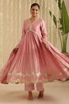 Gulabik Jaipur_Pink Chanderi, Cotton, Chiffon Embroidery, Sequins, Lace, Dusty Anarkali Set _at_Aza_Fashions