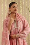 Buy_Gulabik Jaipur_Pink Chanderi, Cotton, Chiffon Embroidery, Sequins, Lace, Dusty Anarkali Set 