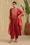 Buy_Gulabik Jaipur_Maroon Chanderi, Cotton Embroidery, Mirrors, Tassels, Sequins Round Kurta Set _at_Aza_Fashions