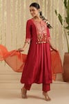 Shop_Gulabik Jaipur_Maroon Chanderi, Cotton Embroidery, Mirrors, Tassels, Sequins Round Kurta Set _Online_at_Aza_Fashions