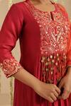 Buy_Gulabik Jaipur_Maroon Chanderi, Cotton Embroidery, Mirrors, Tassels, Sequins Round Kurta Set 