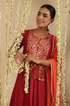 Shop_Gulabik Jaipur_Maroon Chanderi, Cotton Embroidery, Mirrors, Tassels, Sequins Round Kurta Set 