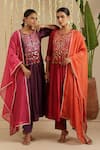 Shop_Gulabik Jaipur_Purple Chanderi, Cotton Embroidery, Mirrors, Tassels Split V-neck Kurta Set _Online_at_Aza_Fashions