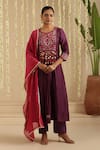 Buy_Gulabik Jaipur_Purple Chanderi, Cotton Embroidery, Mirrors, Tassels Split V-neck Kurta Set _at_Aza_Fashions