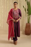 Gulabik Jaipur_Purple Chanderi, Cotton Embroidery, Mirrors, Tassels Split V-neck Kurta Set _Online