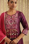 Buy_Gulabik Jaipur_Purple Chanderi, Cotton Embroidery, Mirrors, Tassels Split V-neck Kurta Set _Online