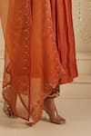 Gulabik Jaipur_Orange Chanderi, Organza Embroidery, Sequins Split V-neck Kurta Set _Online_at_Aza_Fashions