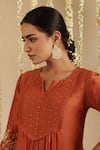 Buy_Gulabik Jaipur_Orange Chanderi, Organza Embroidery, Sequins Split V-neck Kurta Set 