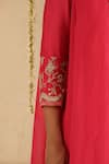 Gulabik Jaipur_Pink Chanderi, Organza Embroidery, Sequins, Zari Split V-neck Hot Kurta Set _Online_at_Aza_Fashions