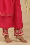 Gulabik Jaipur_Pink Chanderi, Organza Embroidery, Sequins, Zari Split V-neck Hot Kurta Set _at_Aza_Fashions