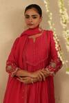 Buy_Gulabik Jaipur_Pink Chanderi, Organza Embroidery, Sequins, Zari Split V-neck Hot Kurta Set 