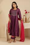 Buy_Gulabik Jaipur_Purple Chanderi Beads, Tassels, Embroidery Round Neck Kurta Set _at_Aza_Fashions