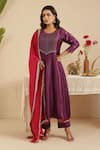 Buy_Gulabik Jaipur_Purple Chanderi Beads, Tassels, Embroidery Round Neck Kurta Set _Online_at_Aza_Fashions