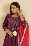 Gulabik Jaipur_Purple Chanderi Beads, Tassels, Embroidery Round Neck Kurta Set _at_Aza_Fashions
