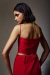 Shop_Orthodox_Red Crepe Metallic Thread Square Neck Structured Rhythm Crop Top _at_Aza_Fashions