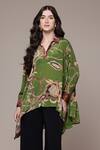 Buy Ritu Kumar Green Viscose, Crepe Collared, V-neck Amaraa Floral Print Asymmetric Tunic at Aza Fashions Buy_Ritu Kumar_Green Viscose, Crepe Collared, V-neck Amaraa Floral Print Asymmetric Tunic _at_Aza_Fashions