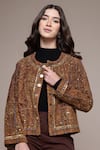 Buy Ritu Kumar Brown Silk Sequins, Beads, Metallic Arianna Solid Embroidered Boucle Jacket Online at Aza Fashions Buy_Ritu Kumar_Brown Silk Sequins, Beads, Metallic Arianna Solid Embroidered Boucle Jacket _Online_at_Aza_Fashions