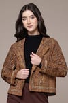 Shop Ritu Kumar Brown Silk Sequins, Beads, Metallic Arianna Solid Embroidered Boucle Jacket Online at Aza Fashions Shop_Ritu Kumar_Brown Silk Sequins, Beads, Metallic Arianna Solid Embroidered Boucle Jacket _Online_at_Aza_Fashions