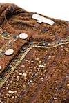 Ritu Kumar Brown Silk Sequins, Beads, Metallic Arianna Solid Embroidered Boucle Jacket at Aza Fashions Ritu Kumar_Brown Silk Sequins, Beads, Metallic Arianna Solid Embroidered Boucle Jacket _at_Aza_Fashions