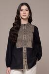 Buy Ritu Kumar Black Cotton Embroidery Mandarin Collar Aztec Band Full Sleeve Top at Aza Fashions Buy_Ritu Kumar_Black Cotton Embroidery Mandarin Collar Aztec Band Full Sleeve Top _at_Aza_Fashions