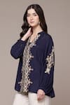 Buy Ritu Kumar Blue Viscose, Silk Embroidery, Metallic Thread V-neck, Celtic Full Sleeve Top Online at Aza Fashions Buy_Ritu Kumar_Blue Viscose, Silk Embroidery, Metallic Thread V-neck, Celtic Full Sleeve Top _Online_at_Aza_Fashions