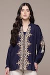Buy Ritu Kumar Blue Viscose, Silk Embroidery, Metallic Thread V-neck, Celtic Full Sleeve Top at Aza Fashions Buy_Ritu Kumar_Blue Viscose, Silk Embroidery, Metallic Thread V-neck, Celtic Full Sleeve Top _at_Aza_Fashions