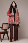Ritu Kumar Red Polyester Embroidery Open Neck Dari Emb Quilted Jacket With Faux Fur Trim Online at Aza Fashions Ritu Kumar_Red Polyester Embroidery Open Neck Dari Emb Quilted Jacket With Faux Fur Trim _Online_at_Aza_Fashions