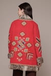 Shop Ritu Kumar Red Polyester Embroidery Open Neck Dari Emb Quilted Jacket With Faux Fur Trim at Aza Fashions Shop_Ritu Kumar_Red Polyester Embroidery Open Neck Dari Emb Quilted Jacket With Faux Fur Trim _at_Aza_Fashions