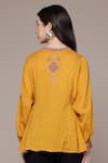 Shop_Ritu Kumar_Mustard Cotton, Voile Embroidery, Beads Split Dari A-line Full Sleeves Tunic _at_Aza_Fashions