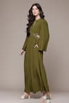 Buy_Ritu Kumar_Olive Green Crepe Embroidery High Dari Key Full Sleeves Jumpsuit _Online_at_Aza_Fashions