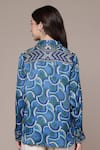 Shop Ritu Kumar Blue Modal, Satin Collared, V-neck Geometric Print Full Sleeve Shirt at Aza Fashions Shop_Ritu Kumar_Blue Modal, Satin Collared, V-neck Geometric Print Full Sleeve Shirt _at_Aza_Fashions