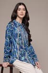 Buy Ritu Kumar Blue Modal, Satin Collared, V-neck Geometric Print Full Sleeve Shirt Online at Aza Fashions Buy_Ritu Kumar_Blue Modal, Satin Collared, V-neck Geometric Print Full Sleeve Shirt _Online_at_Aza_Fashions