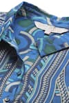 Shop Ritu Kumar Blue Modal, Satin Collared, V-neck Geometric Print Full Sleeve Shirt Online at Aza Fashions Shop_Ritu Kumar_Blue Modal, Satin Collared, V-neck Geometric Print Full Sleeve Shirt _Online_at_Aza_Fashions