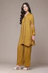 Ritu Kumar_Yellow Viscose Collared Essential Mahira Striped Kurta And Palazzo Co-ord Set _Online_at_Aza_Fashions