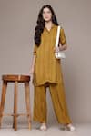 Buy_Ritu Kumar_Yellow Viscose Collared Essential Mahira Striped Kurta And Palazzo Co-ord Set _at_Aza_Fashions