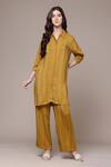 Buy_Ritu Kumar_Yellow Viscose Collared Essential Mahira Striped Kurta And Palazzo Co-ord Set _Online_at_Aza_Fashions