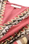 Buy_Ritu Kumar_Maroon Chanderi V-neck Geo Tribe Geometric Print Fit And Flare Dress _Online_at_Aza_Fashions