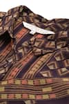 Ritu Kumar_Brown Viscose, Crepe Collared Geometric Print Full Sleeve Shirt _at_Aza_Fashions