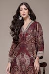 Ritu Kumar Maroon Viscose, Crepe Embroidery Giva Paisley Print Full Sleeve Kurta And Pant Set at Aza Fashions Ritu Kumar_Maroon Viscose, Crepe Embroidery Giva Paisley Print Full Sleeve Kurta And Pant Set _at_Aza_Fashions