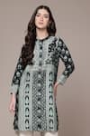 Buy_Ritu Kumar_Black Chanderi Mandarin Collar Floral Print Tunic _at_Aza_Fashions