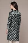 Shop_Ritu Kumar_Black Chanderi Mandarin Collar Floral Print Tunic _at_Aza_Fashions