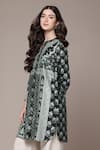 Ritu Kumar_Black Chanderi Mandarin Collar Floral Print Tunic _at_Aza_Fashions