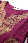 Shop_Ritu Kumar_Maroon Viscose, Silk Embroidery Split V-neck A-line Kurta With Inner _Online_at_Aza_Fashions