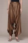 Shop_Ritu Kumar_Brown Satin Solid Draped Palazzo Pant _at_Aza_Fashions
