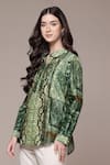 Shop Ritu Kumar Green Chanderi Collared Rajas Abstract Print Full Sleeves Shirt Online at Aza Fashions Shop_Ritu Kumar_Green Chanderi Collared Rajas Abstract Print Full Sleeves Shirt _Online_at_Aza_Fashions