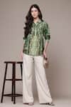 Ritu Kumar Green Chanderi Collared Rajas Abstract Print Full Sleeves Shirt at Aza Fashions Ritu Kumar_Green Chanderi Collared Rajas Abstract Print Full Sleeves Shirt _at_Aza_Fashions