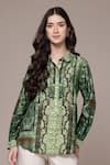 Buy Ritu Kumar Green Chanderi Collared Rajas Abstract Print Full Sleeves Shirt at Aza Fashions Buy_Ritu Kumar_Green Chanderi Collared Rajas Abstract Print Full Sleeves Shirt _at_Aza_Fashions