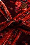 Ritu Kumar_Maroon Velvet, Silk V-neck Floral Fit And Flare Dress _Online_at_Aza_Fashions